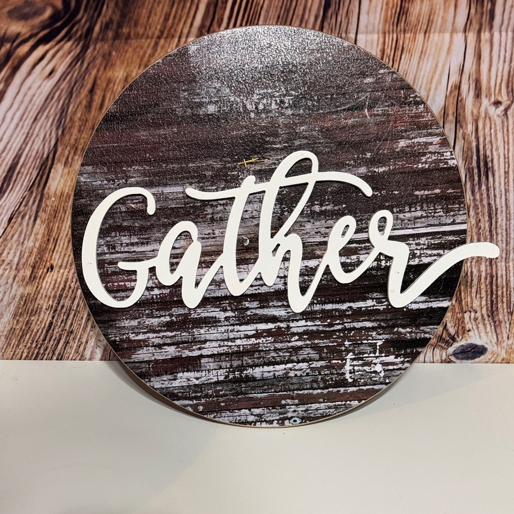 Rustic Brown and White 'Gather' Wall Sign